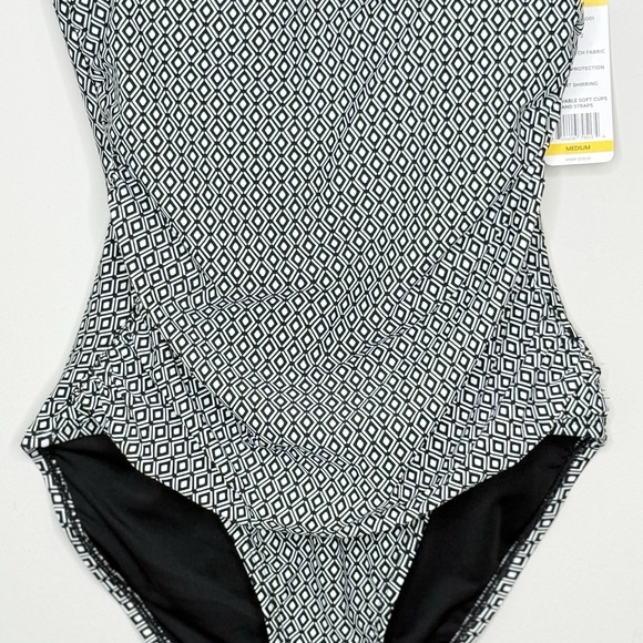 DKNY Women's Removable Straps One Piece Swimsuit Medium Black/White SPF - Picture 5 of 16